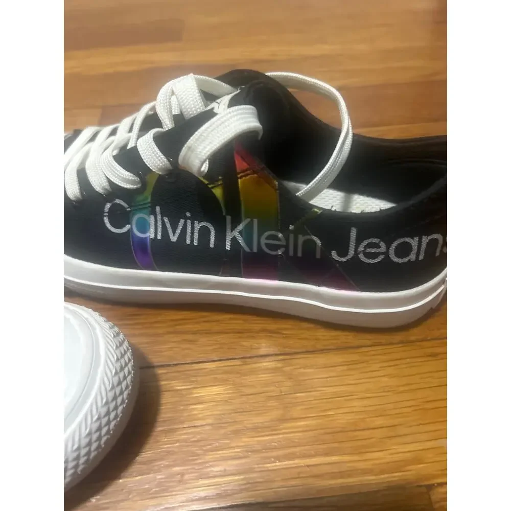 Calvin Klein Women's Kcerya Black White Rainbow Canvas Sneakers 7M
